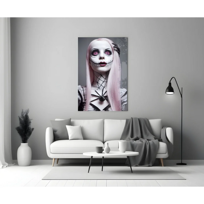 Gothic pink skeleton glass wall art with spiderweb design