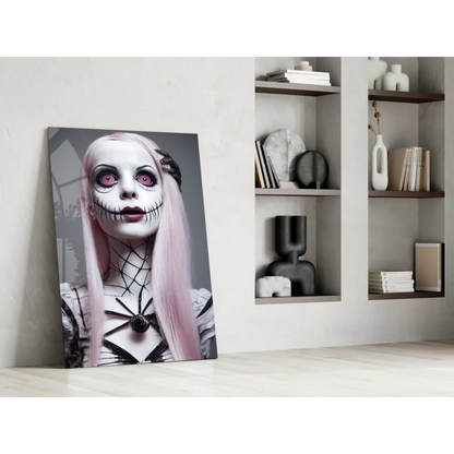 Gothic pink skeleton glass wall art with spiderweb design