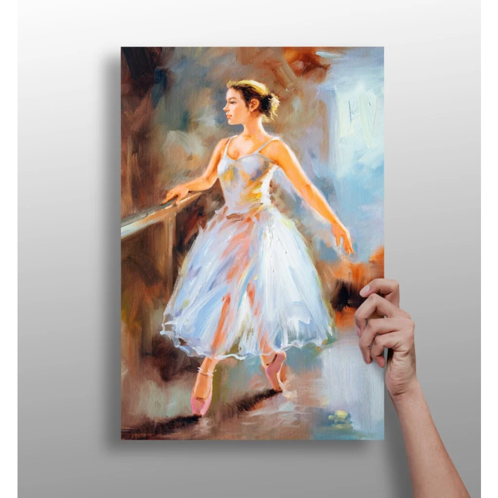 Graceful ballerina in soft pastel tutu with gold accents canvas art