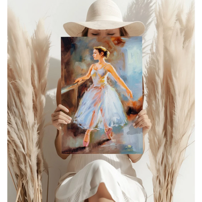 Graceful ballerina in soft pastel tutu on gold canvas art