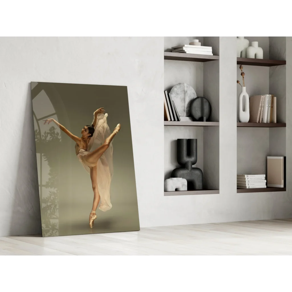 Graceful ballerina in white tutu canvas wall art leaning on white wall