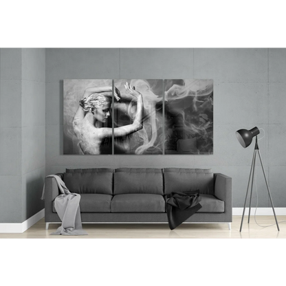 Black-and-white triptych wall art of graceful dancer in motion