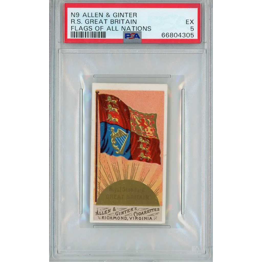 Graded 1887 N9 Allen & Ginter Flags of all Nations R.S. Great Britain Baseball Tobacco Card PSA 5 | Hall of Fame Sports Memorabilia | vintageantiquesgifts.com