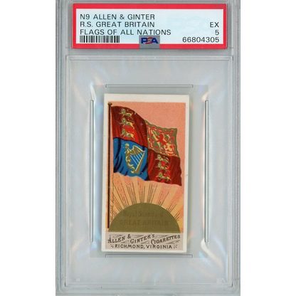 Graded 1887 N9 Allen & Ginter Flags of all Nations R.S. Great Britain Baseball Tobacco Card PSA 5 | Hall of Fame Sports Memorabilia | vintageantiquesgifts.com