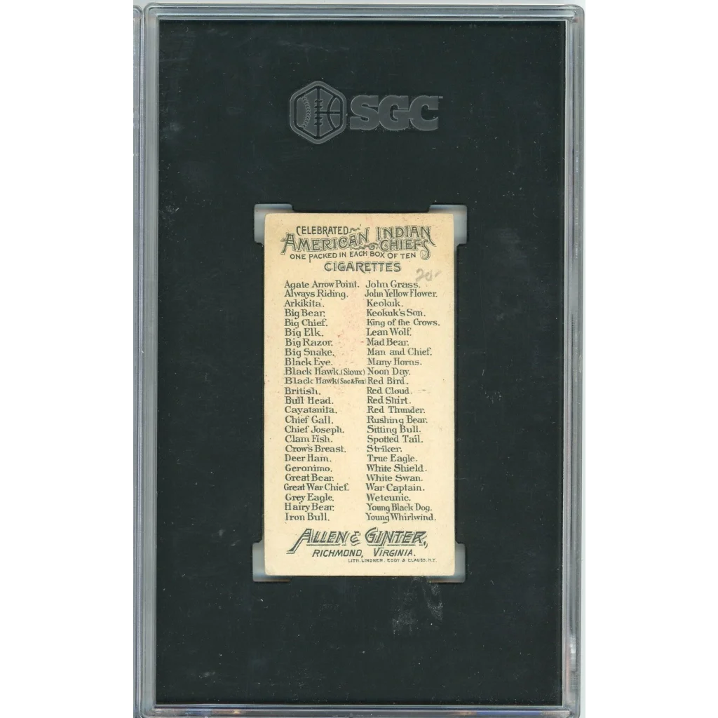 Graded 1888 Allen & Ginter American Indian Chiefs N2 Wetcunie Baseball Tobacco Card SGC 2 Good | SGC 2 Good Graded Vintage Baseball Tobacco Card | vintageantiquesgifts.com