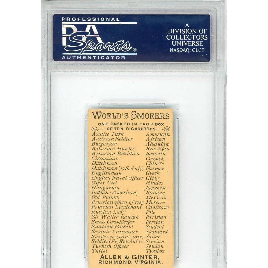 Graded 1888 Allen & Ginter World's Smokers N33 Suabian Peasant Baseball Tobacco Card PSA 6 | PSA 6 EX-MT Graded Collectible Card | vintageantiquesgifts.com