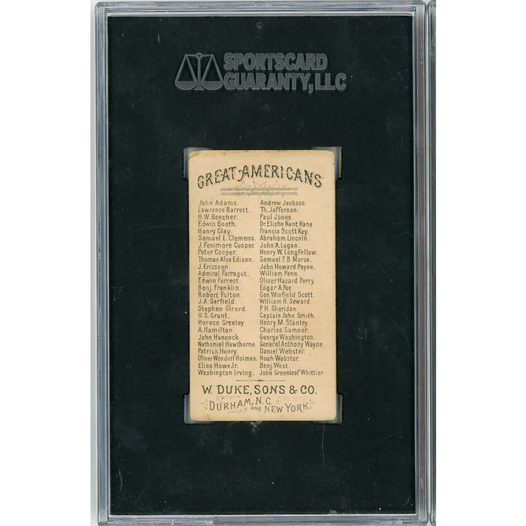 Graded 1888 N76 W. Duke, Sons & Co. Great Americans #BW Benjamin West Baseball Tobacco Card SGC 4