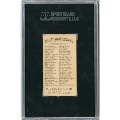 Graded 1888 N76 W. Duke, Sons & Co. Great Americans #BW Benjamin West Baseball Tobacco Card SGC 4