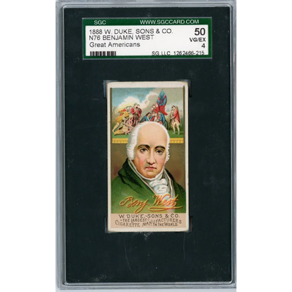 Graded 1888 N76 W. Duke, Sons & Co. Great Americans #BW Benjamin West Baseball Tobacco Card SGC 4