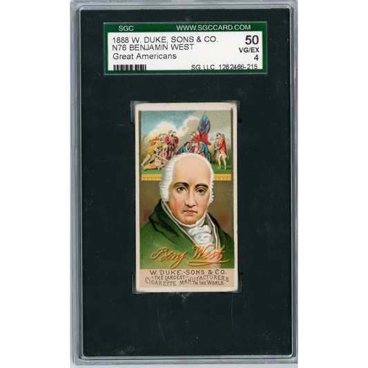 Graded 1888 N76 W. Duke, Sons & Co. Great Americans #BW Benjamin West Baseball Tobacco Card SGC 4