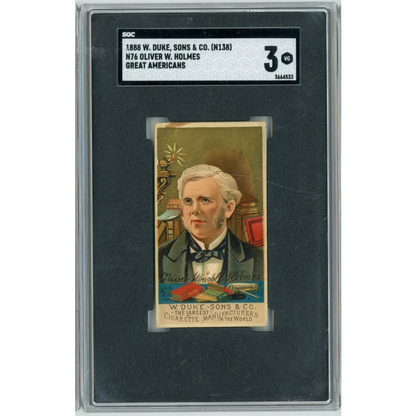 Graded 1888 N76 W. Duke, Sons & Co. Great Americans #OWH Oliver W. Holmes Baseball Tobacco Card SGC 3