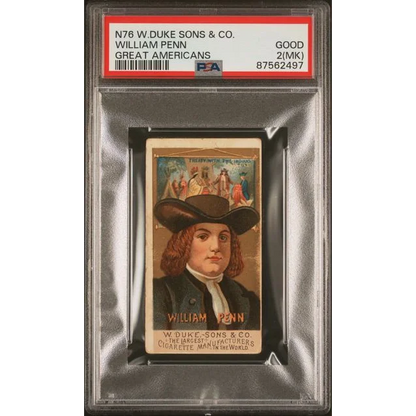 Vintage 1888 N76 W. Duke Sons Graded William Penn Baseball Tobacco Card PSA 2