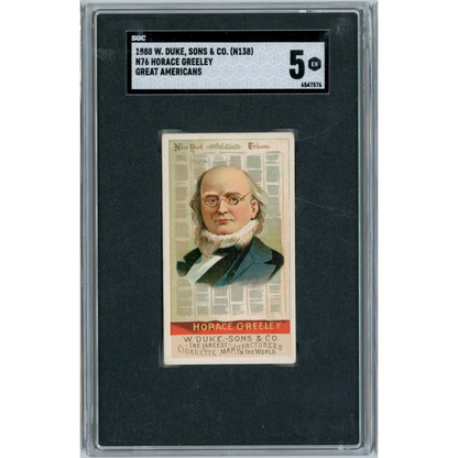 Graded 1888 N76 W. Duke, Sons & Co. (N138) Great Americans #HG Horace Greeley Baseball Tobacco Card SGC 5 | Hall of Fame Sports Memorabilia | vintageantiquesgifts.com