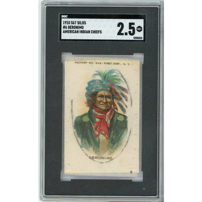 Graded 1910 S67 Silks American Indian Chiefs Geronimo #6 Baseball Tobacco Card SGC 2.5 Good | Hall of Fame Sports Memorabilia | vintageantiquesgifts.com