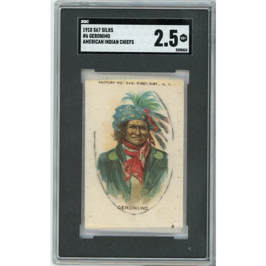 Graded 1910 S67 Silks American Indian Chiefs Geronimo #6 Baseball Tobacco Card SGC 2.5 Good | Hall of Fame Sports Memorabilia | vintageantiquesgifts.com