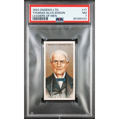 Graded 1924 Ogden's LTD. Leaders of Men Thomas Alva Edison #17 Baseball Tobacco Card PSA 7 Near Mint | Hall of Fame Sports Memorabilia | vintageantiquesgifts.com