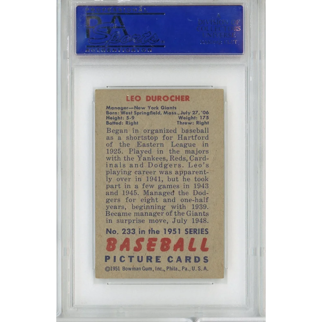 Graded 1951 Bowman Leo Durocher #233 PSA 6 EX-MT baseball card