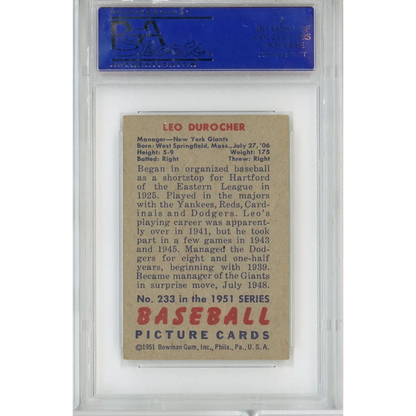 Graded 1951 Bowman Leo Durocher #233 PSA 6 EX-MT baseball card