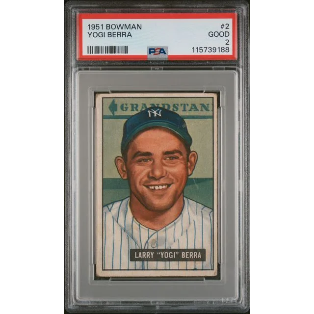 Graded 1951 Bowman Yogi Berra #2 PSA 2 Yankees card in slab