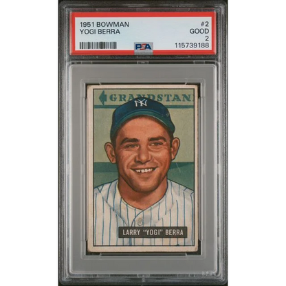 Graded 1951 Bowman Yogi Berra #2 PSA 2 Yankees card in slab