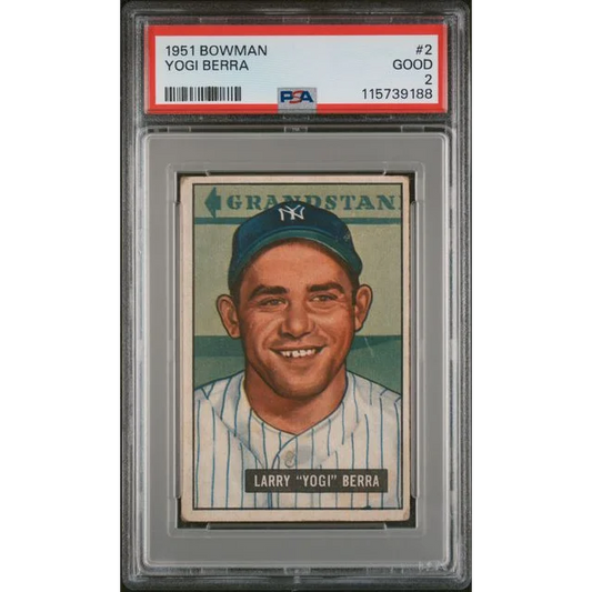 Graded 1951 Bowman Yogi Berra #2 Baseball Card PSA 2 Good | Hall of Fame Sports Memorabilia | vintageantiquesgifts.com