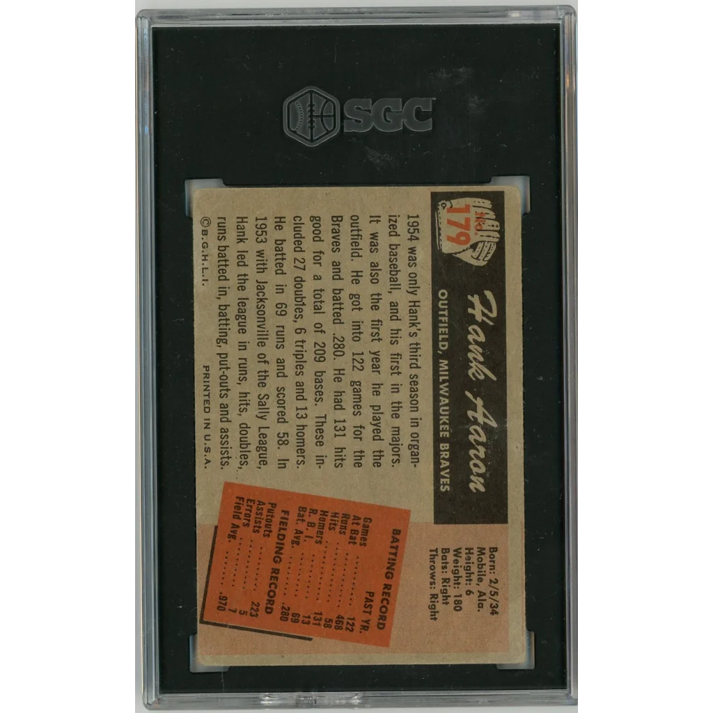 Graded 1955 Bowman Hank Aaron #179 2nd Year SGC 1 card