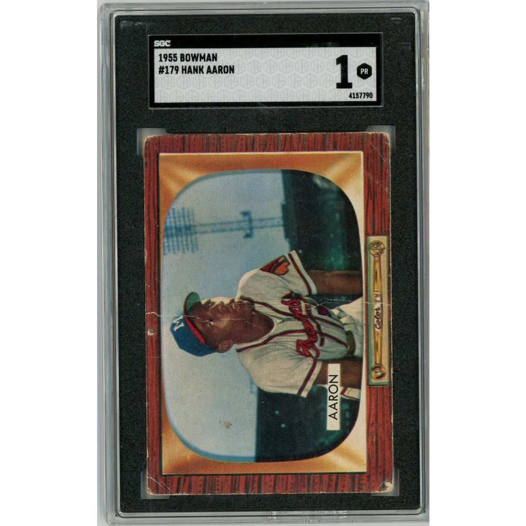Graded SGC 1 1955 Bowman #179 Hank Aaron 2nd year card in slab