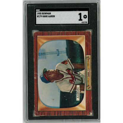 Graded SGC 1 1955 Bowman #179 Hank Aaron 2nd year card in slab