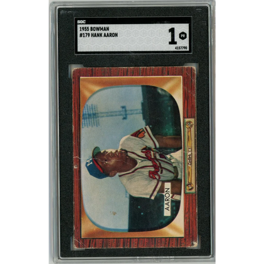 Graded SGC 1 1955 Bowman #179 Hank Aaron 2nd year card in slab