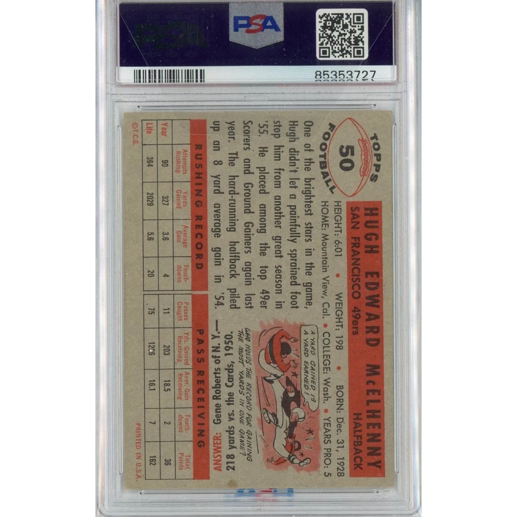 PSA graded 1956 Topps Hugh McElhenny football card in protective slab