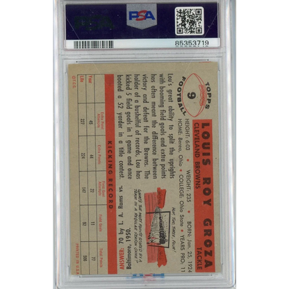 Graded 1956 Topps Lou Groza #9 PSA 6 EX-MT Football Card