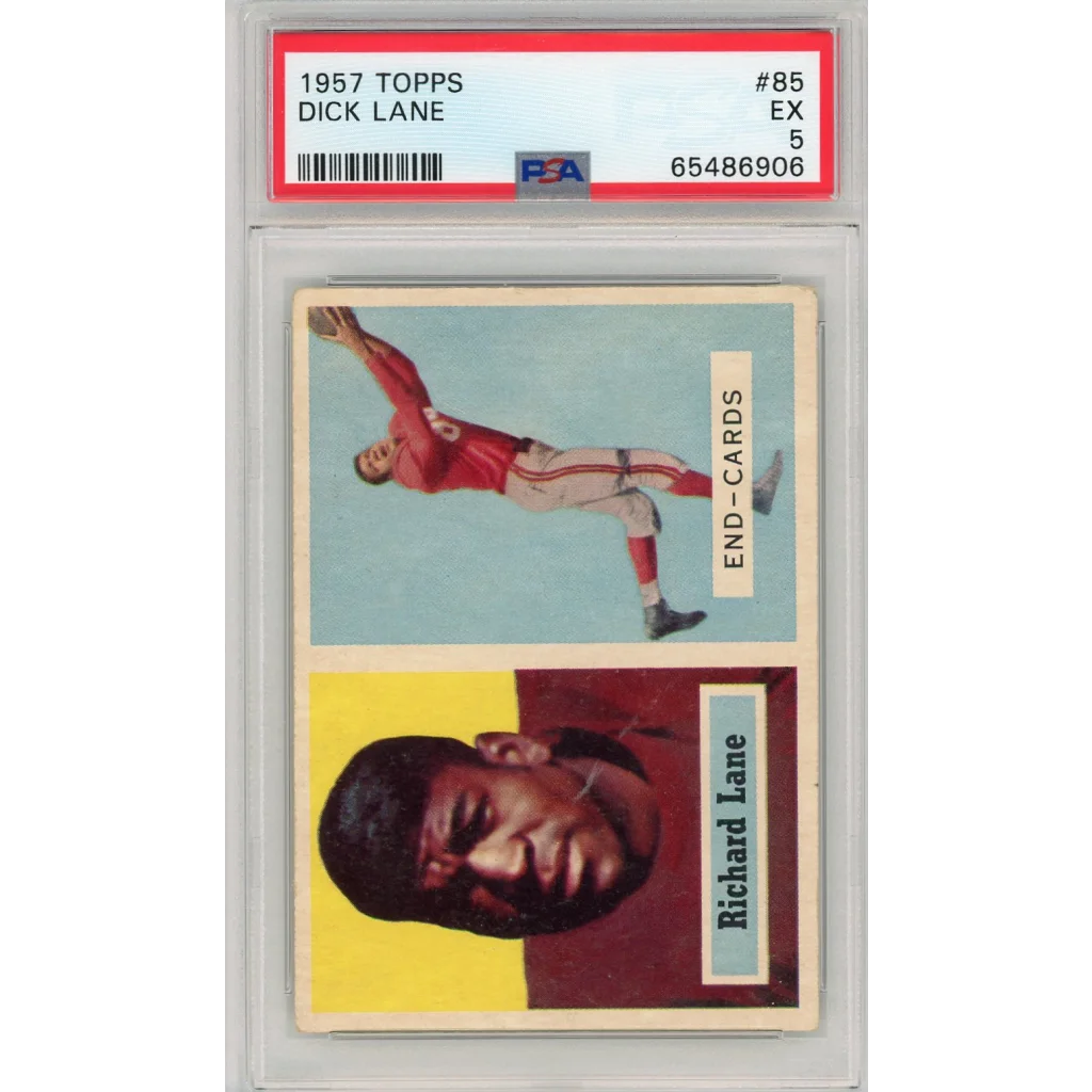 Vintage 1957 Topps Dick Lane football card graded EX 5 by Professional Sports Authenticator