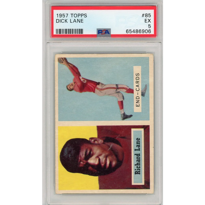 Vintage 1957 Topps Dick Lane football card graded EX 5 by Professional Sports Authenticator