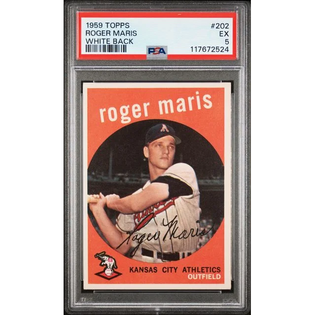 Graded 1959 Topps Roger Maris #202 White Back 2nd Year Baseball Card PSA 5 Excellent | Hall of Fame Sports Memorabilia | vintageantiquesgifts.com