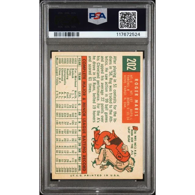 Graded 1959 Topps Roger Maris #202 White Back 2nd Year Baseball Card PSA 5 Excellent | PSA 5 Excellent Graded Vintage Baseball Card | vintageantiquesgifts.com