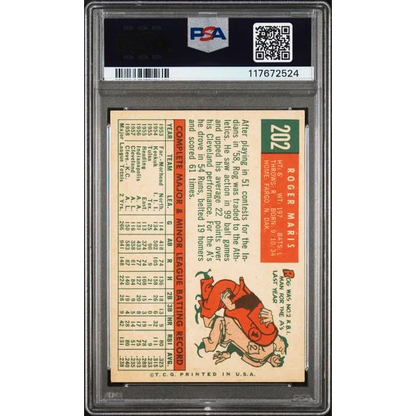 Graded 1959 Topps Roger Maris #202 White Back 2nd Year Baseball Card PSA 5 Excellent | PSA 5 Excellent Graded Vintage Baseball Card | vintageantiquesgifts.com