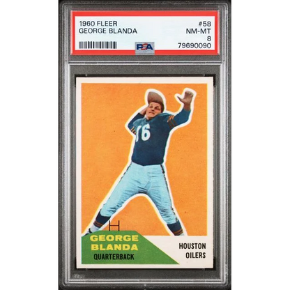 A graded 1960 Fleer George Blanda football card from the PSA set