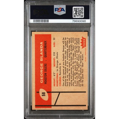Graded 1961 Fleer George Blanda football card in PSA case from the Fleer set