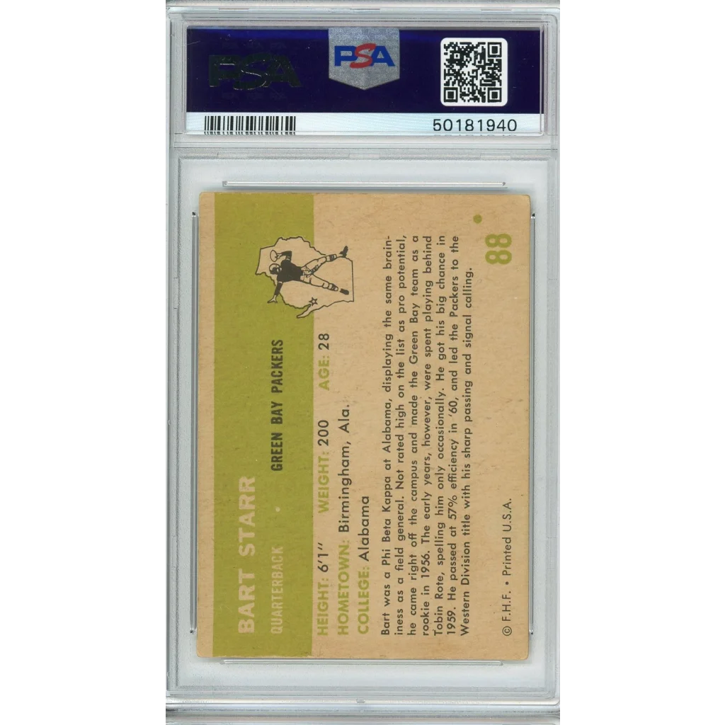 Vintage 1961 Fleer Bart Starr football card graded by PSA for collectors