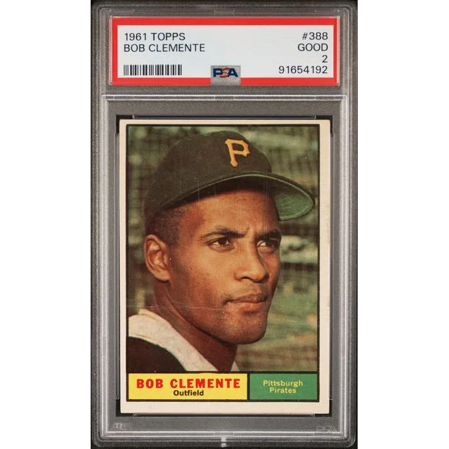 Graded 1961 Topps Bob Roberto Clemente #388 Baseball Card PSA 2 Good | Hall of Fame Sports Memorabilia | vintageantiquesgifts.com