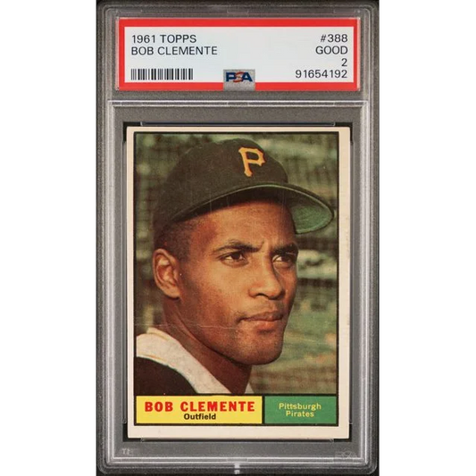 Graded 1961 Topps Bob Roberto Clemente #388 Baseball Card PSA 2 Good | Hall of Fame Sports Memorabilia | vintageantiquesgifts.com