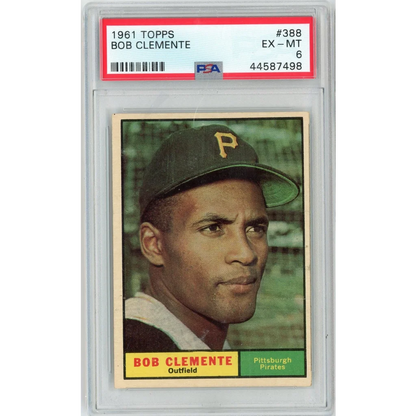 Graded 1961 Topps Roberto Clemente #388 PSA 6 Pirates card in slab