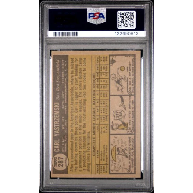 Graded 1961 Topps Carl Yastrzemski #287 Star Rookie RC Baseball Card PSA 5 EX | PSA 5 EX Graded Rookie Card | vintageantiquesgifts.com