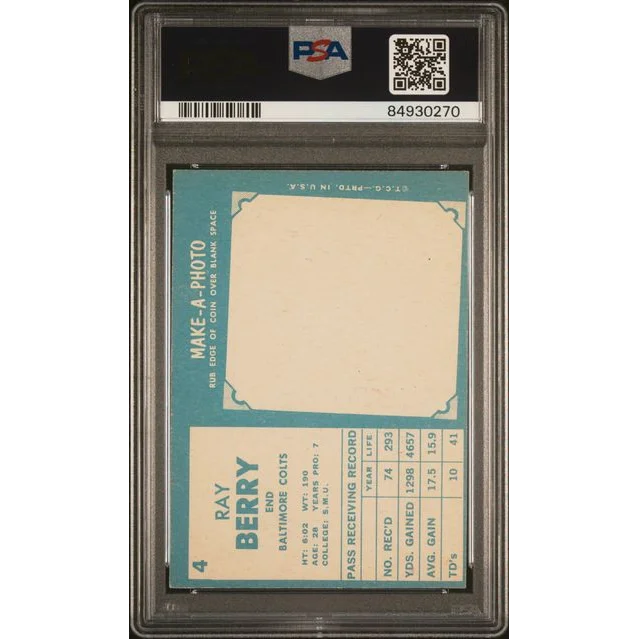 Vintage 1961 Topps Raymond Berry Football Card PSA Graded NM MT 8