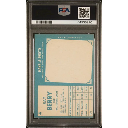Vintage 1961 Topps Raymond Berry Football Card PSA Graded NM MT 8