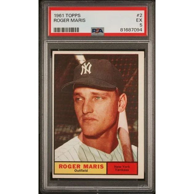 Graded 1961 Topps Roger Maris #2 Baseball Card PSA 5 Excellent | Hall of Fame Sports Memorabilia | vintageantiquesgifts.com