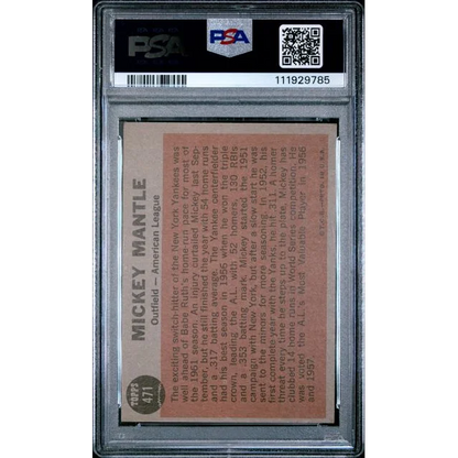 Graded 1962 Topps All Star Mickey Mantle #471 Baseball Card PSA 4 VG-EX | PSA 4 VG-EX Graded Vintage Baseball Card | vintageantiquesgifts.com