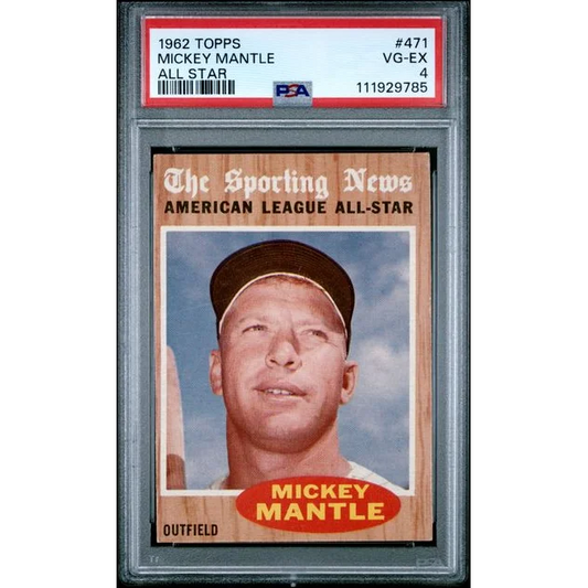 Graded 1962 Topps All Star Mickey Mantle #471 Baseball Card PSA 4 VG-EX | Hall of Fame Sports Memorabilia | vintageantiquesgifts.com