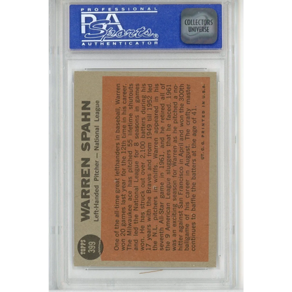 Graded 1962 Topps Warren Spahn All Star Baseball Card in PSA case