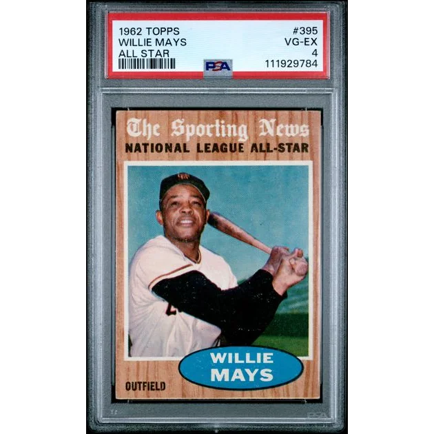 Graded 1962 Topps All Star Willie Mays #395 Baseball Card PSA 4 VG-EX | Hall of Fame Sports Memorabilia | vintageantiquesgifts.com